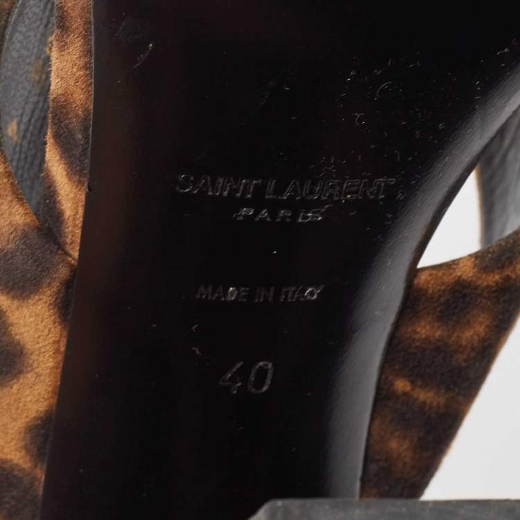 Pre Owned Saint Laurent Brown/Black Leopard Print Suede Loulou Slide Sandals Size 40