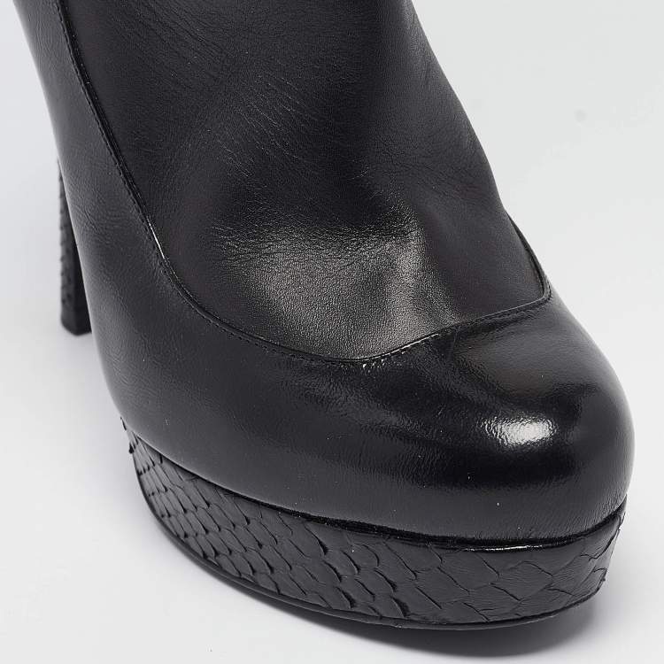 Pre Owned Saint Laurent Black Python and Leather Knee Length Boots Size 39