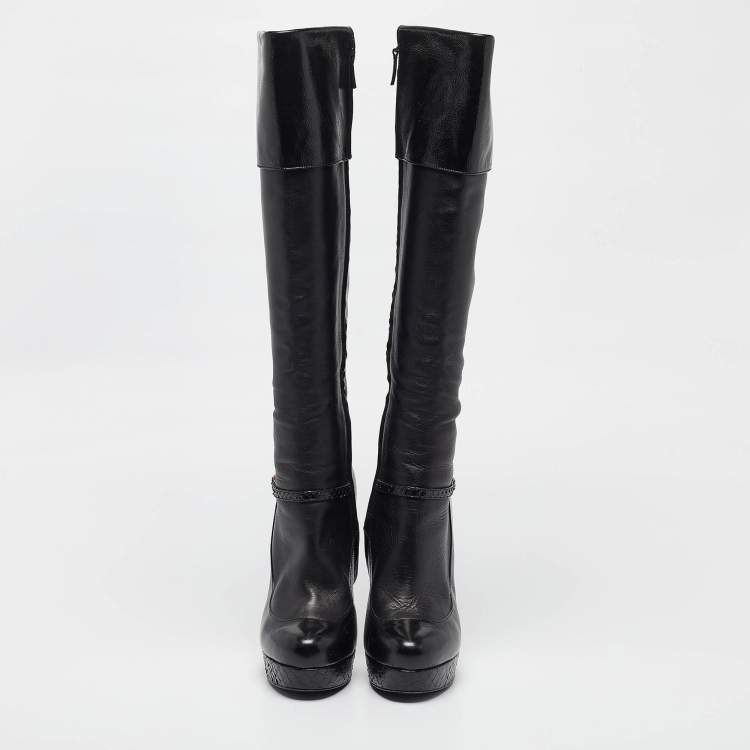 Pre Owned Saint Laurent Black Python and Leather Knee Length Boots Size 39