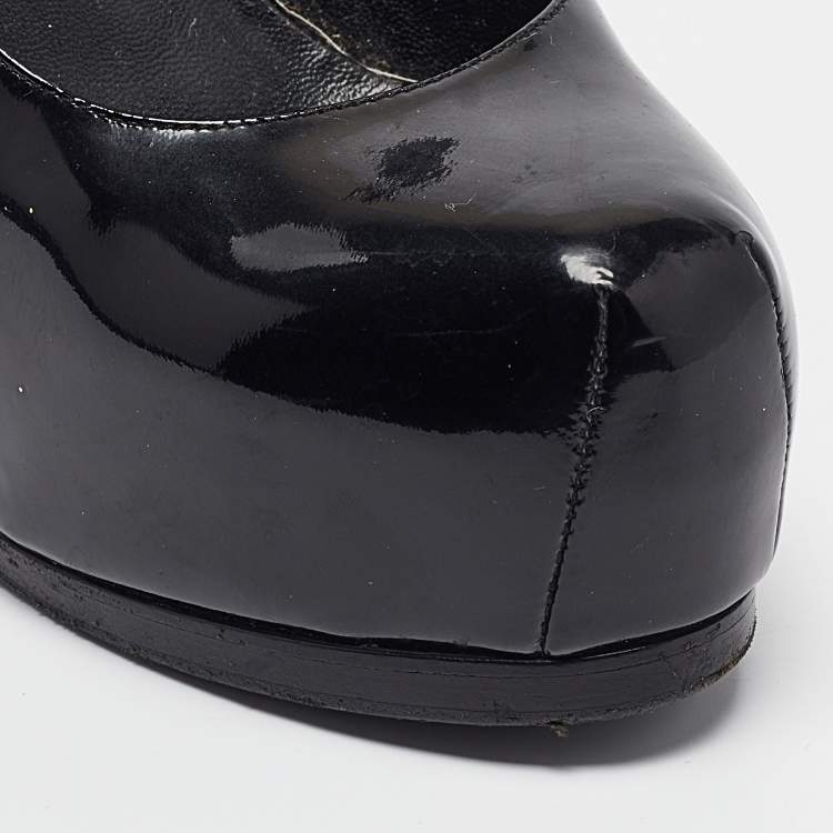 Pre Owned Saint Laurent Black Patent Tribtoo Pumps Size 36.5