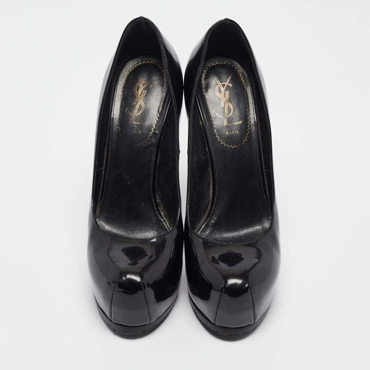 Pre Owned Saint Laurent Black Patent Tribtoo Pumps Size 36.5