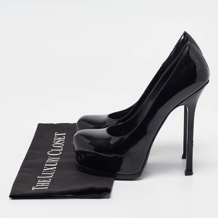 Pre Owned Saint Laurent Black Patent Tribtoo Pumps Size 36.5