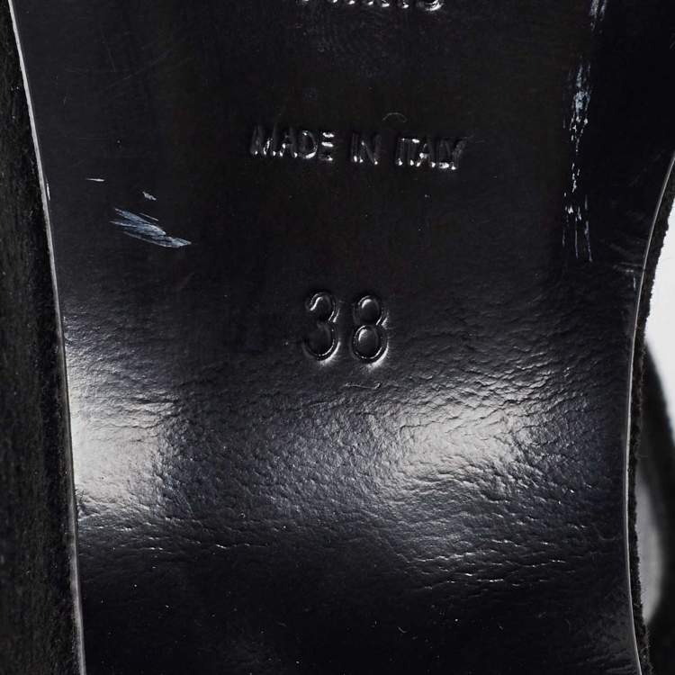 Pre Owned Saint Laurent Black Velvet Platform Wedge Sandals Size 38