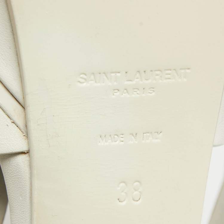 Pre Owned Saint Laurent White Leather Tribute Ankle Strap Sandals Size 38