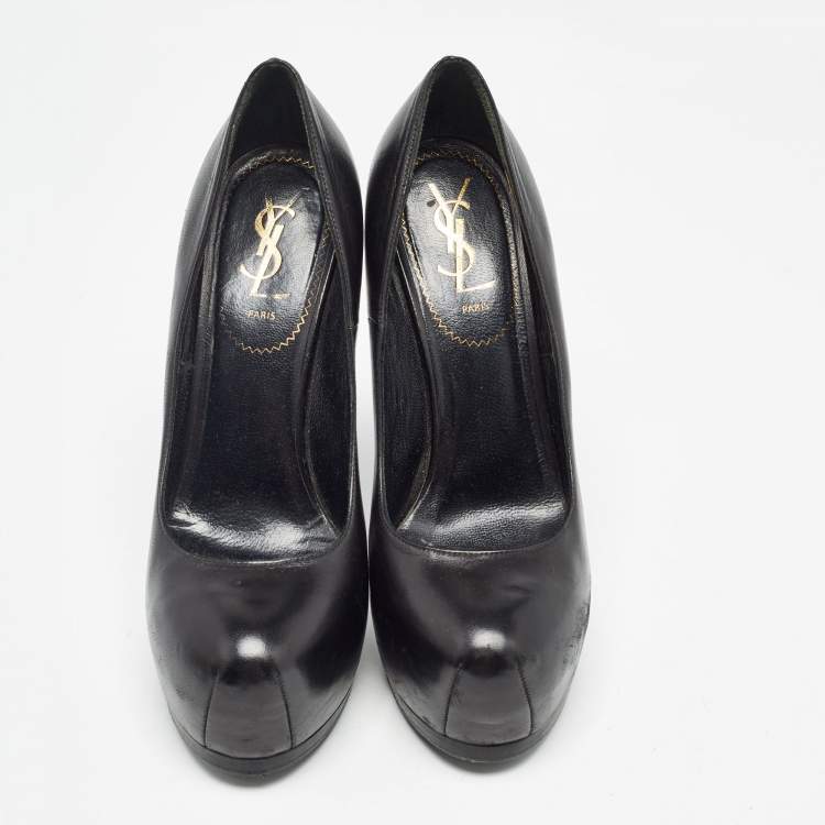 Pre Owned Saint Laurent Black Leather Tribtoo Pumps Size 38