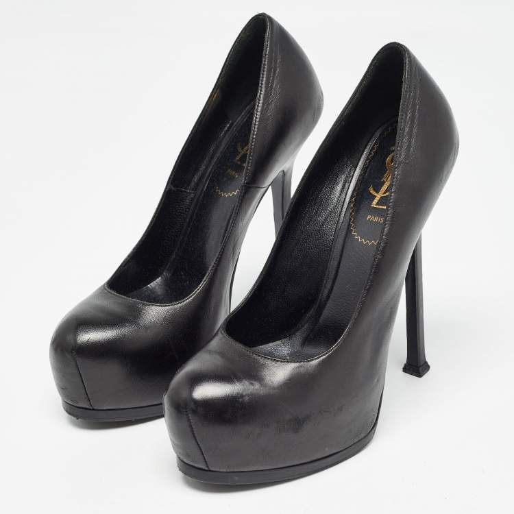 Pre Owned Saint Laurent Black Leather Tribtoo Pumps Size 38