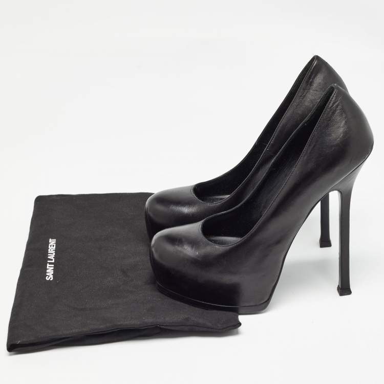 Pre Owned Saint Laurent Black Leather Tribtoo Pumps Size 38