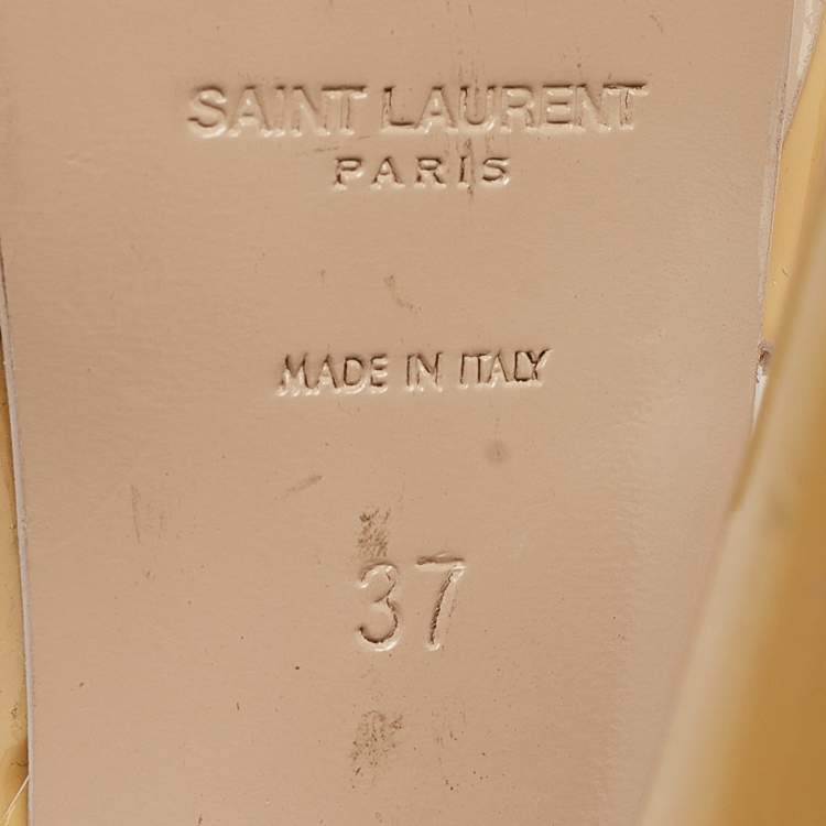 مملوكة مسبقًا Saint Laurent Beige Patent Tribute Ankle Strap Sandals Size 37