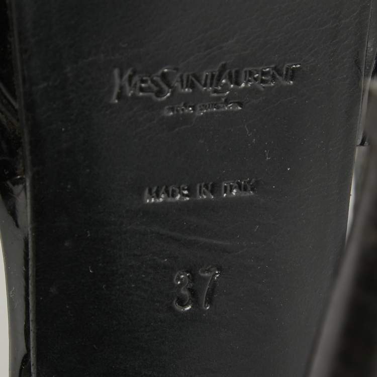 Pre Owned Saint Laurent Black Patent Tribute Ankle Strap Sandals Size 37