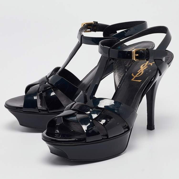 Pre Owned Saint Laurent Two Tone Patent Leather Tribute Sandals Size 36