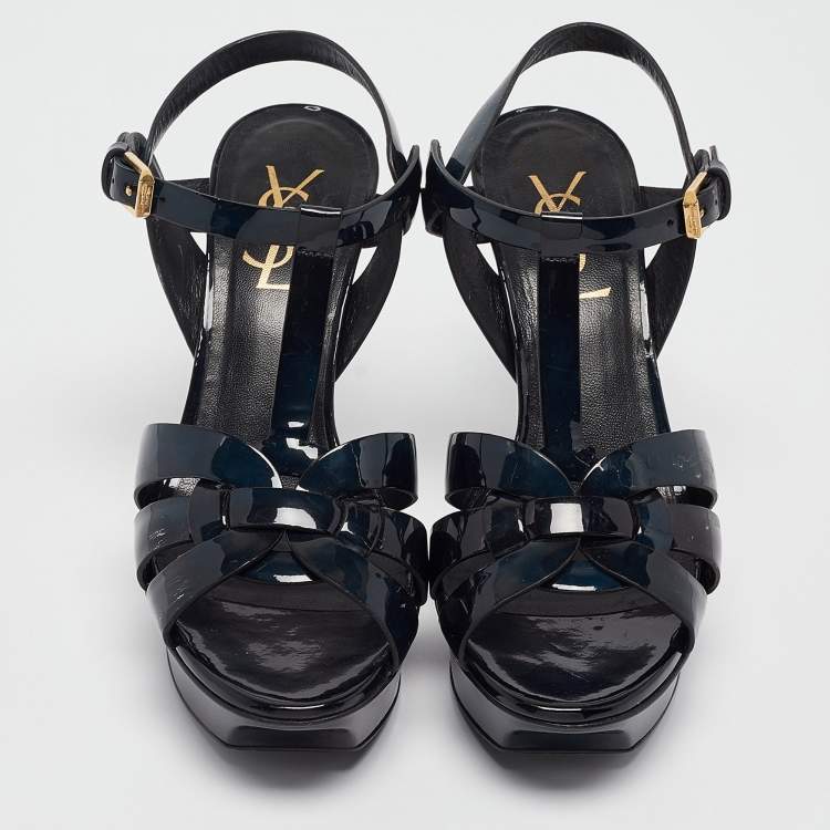 Pre Owned Saint Laurent Two Tone Patent Leather Tribute Sandals Size 36