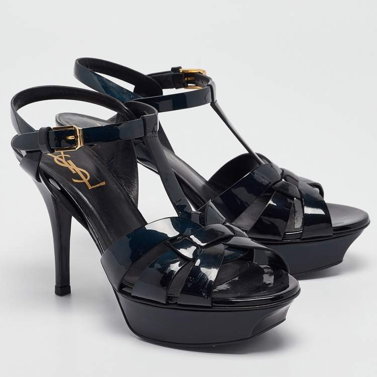 Pre Owned Saint Laurent Two Tone Patent Leather Tribute Sandals Size 36