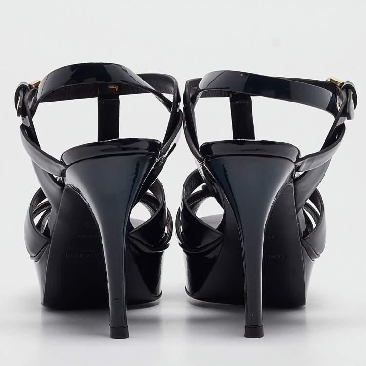 Pre Owned Saint Laurent Two Tone Patent Leather Tribute Sandals Size 36