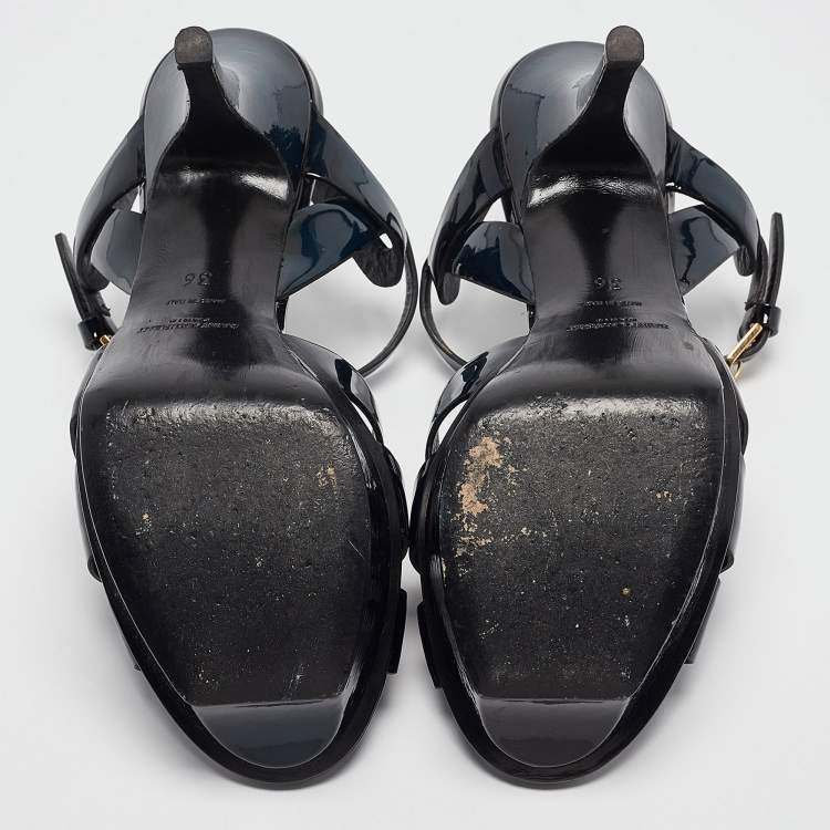 Pre Owned Saint Laurent Two Tone Patent Leather Tribute Sandals Size 36