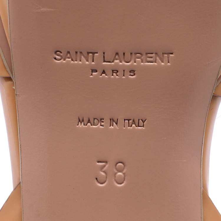 Pre Owned Saint Laurent Beige Patent Leather Tribute Platform Sandals Size 38