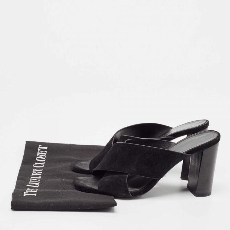 Pre Owned Saint Laurent Black Suede Loulou Slide Sandals Size 37.5