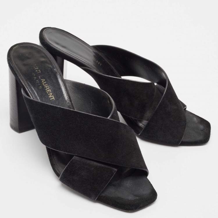 Pre Owned Saint Laurent Black Suede Loulou Slide Sandals Size 37.5