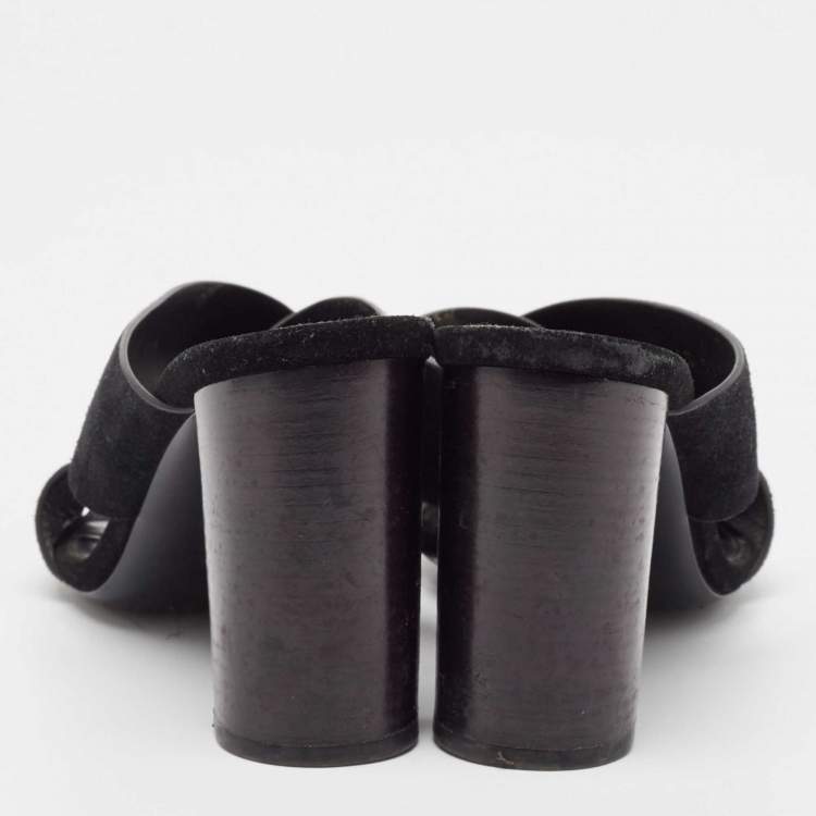 Pre Owned Saint Laurent Black Suede Loulou Slide Sandals Size 37.5