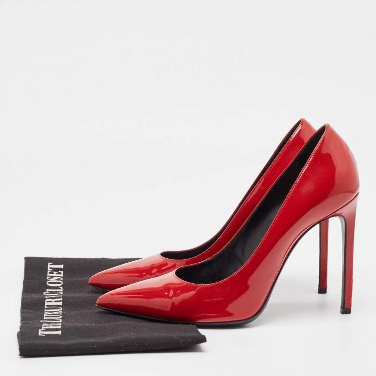 Pre Owned Saint Laurent Red Patent Leather Anja Pumps Size 39