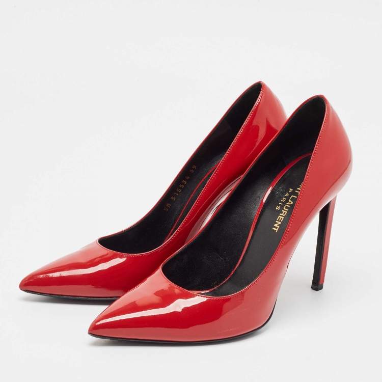 Pre Owned Saint Laurent Red Patent Leather Anja Pumps Size 39