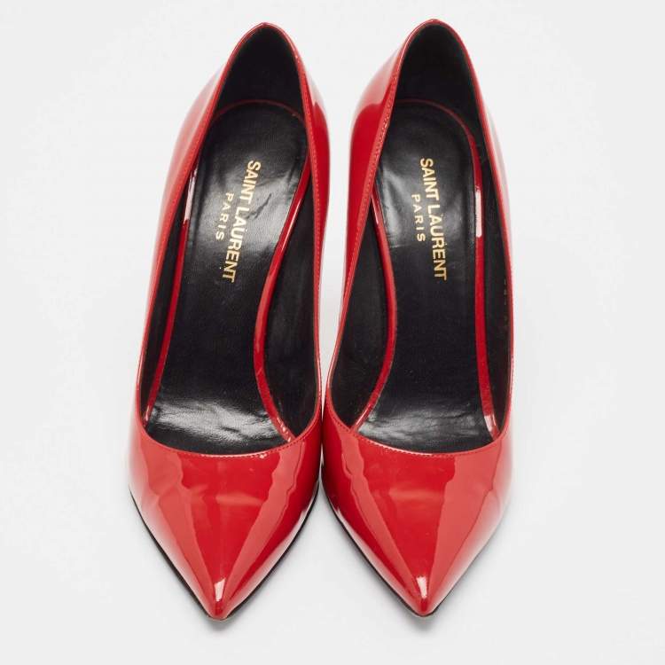 Pre Owned Saint Laurent Red Patent Leather Anja Pumps Size 39