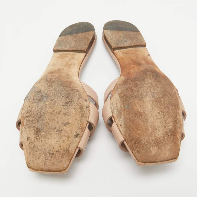 Pre Owned Saint Laurent Pink Leather Tribute Flat Slides Size 38