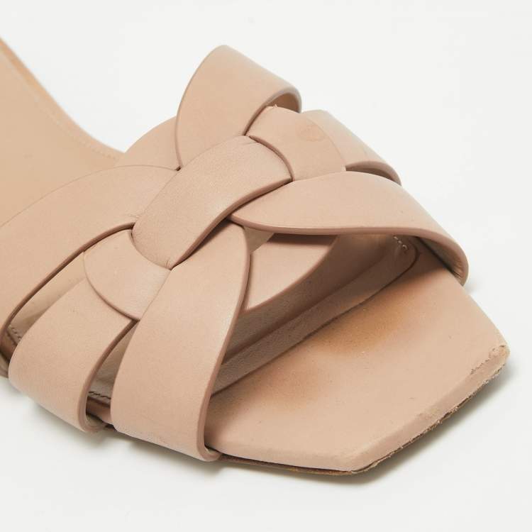 Pre Owned Saint Laurent Pink Leather Tribute Flat Slides Size 38