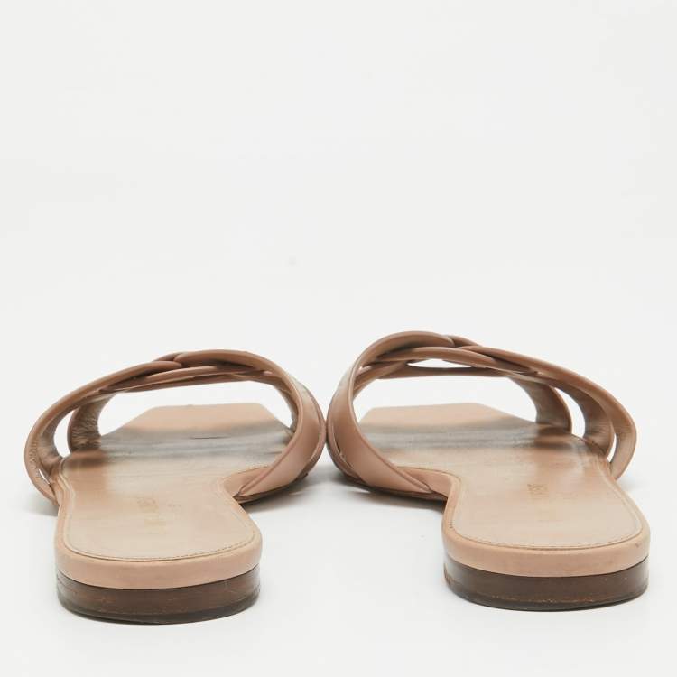 Pre Owned Saint Laurent Pink Leather Tribute Flat Slides Size 38