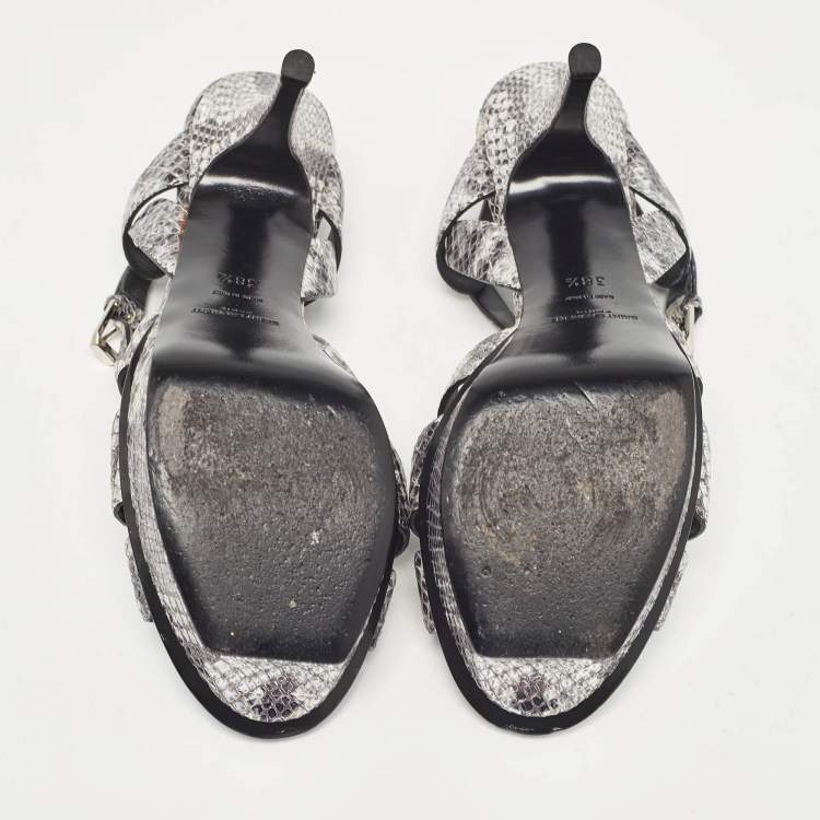 Pre Owned Saint Laurent Two Tone Embossed Python Tribute Sandals Size 38.5