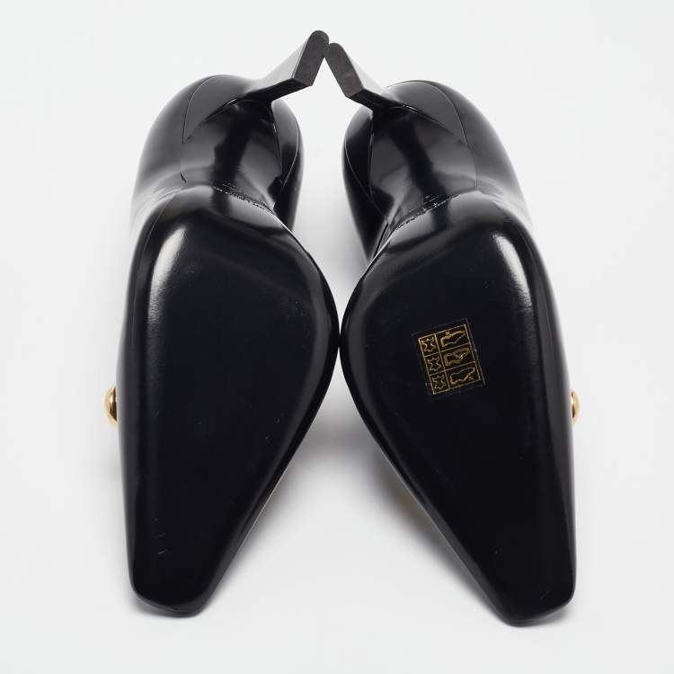 Pre Owned Saint Laurent Black Leather Pointed Toe Pumps Size 40