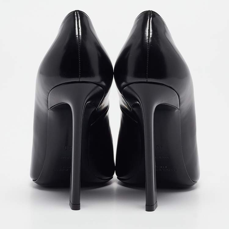 Pre Owned Saint Laurent Black Leather Pointed Toe Pumps Size 40