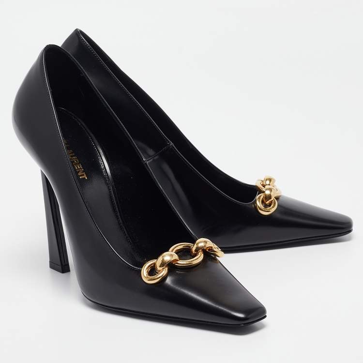 Pre Owned Saint Laurent Black Leather Pointed Toe Pumps Size 40