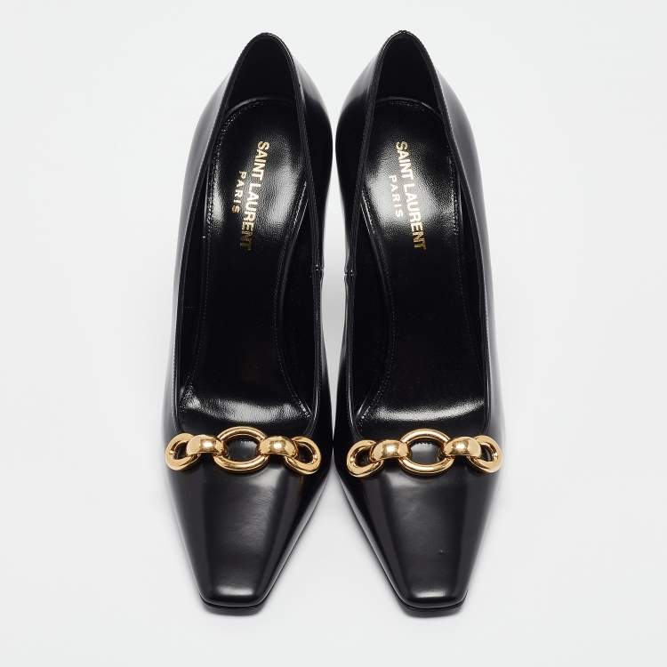 Pre Owned Saint Laurent Black Leather Pointed Toe Pumps Size 40