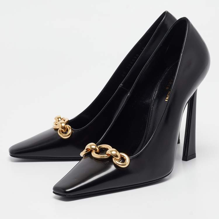Pre Owned Saint Laurent Black Leather Pointed Toe Pumps Size 40
