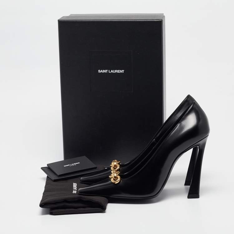 Pre Owned Saint Laurent Black Leather Pointed Toe Pumps Size 40