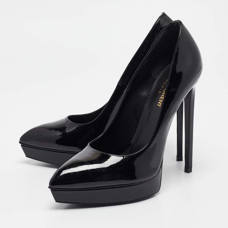 مملوكة مسبقًا Saint Laurent Black Patent Leather Janis Platform Pumps 40