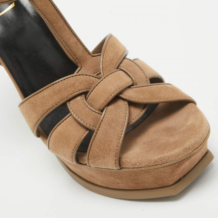 Pre Owned Saint Laurent Brown Suede Tribute Sandals Size 39