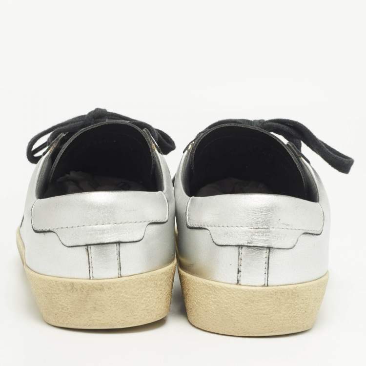 Pre Owned Saint Laurent Silver Leather Court Classic Sneakers Size 39.5