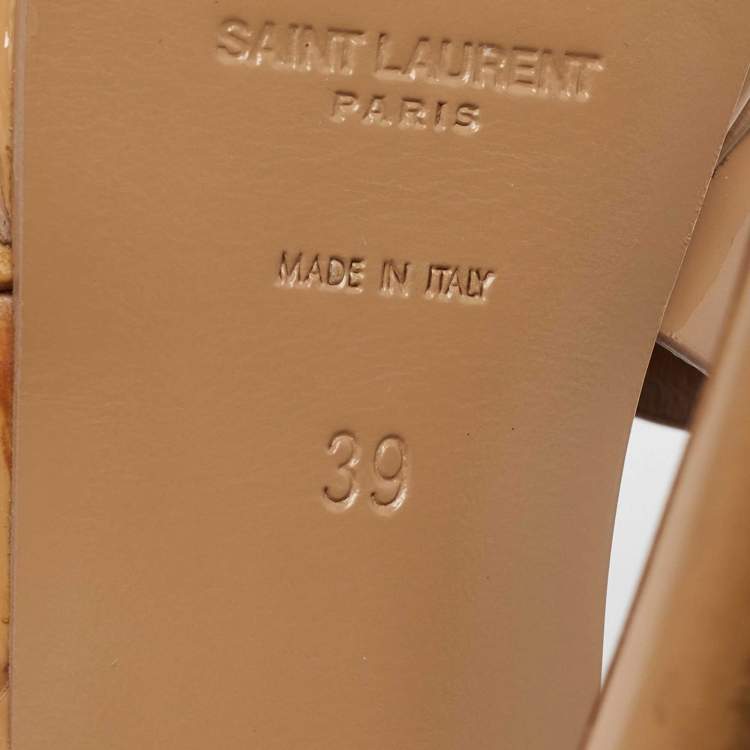 Pre Owned Saint Laurent Beige Patent Leather Tribute Sandals Size 39