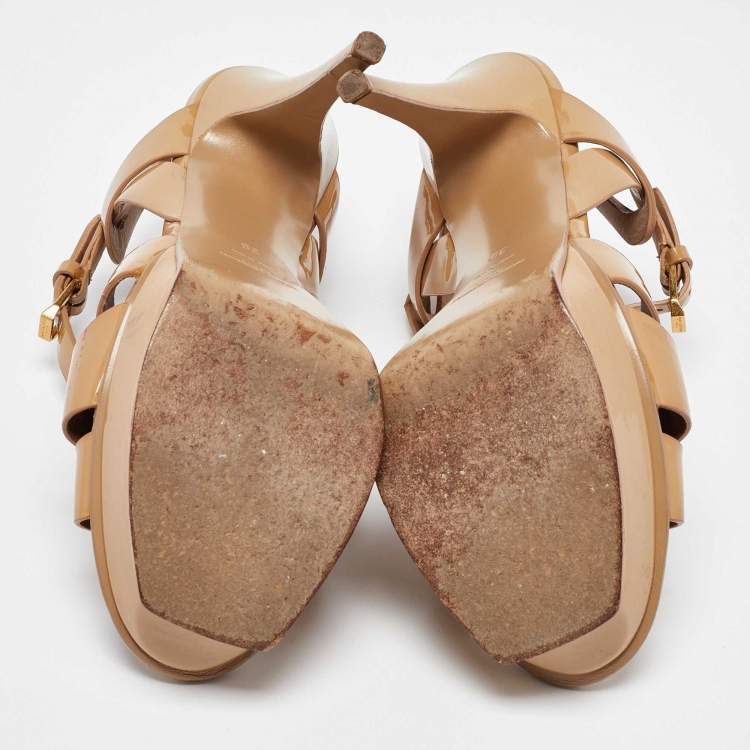 Pre Owned Saint Laurent Beige Patent Leather Tribute Sandals Size 39