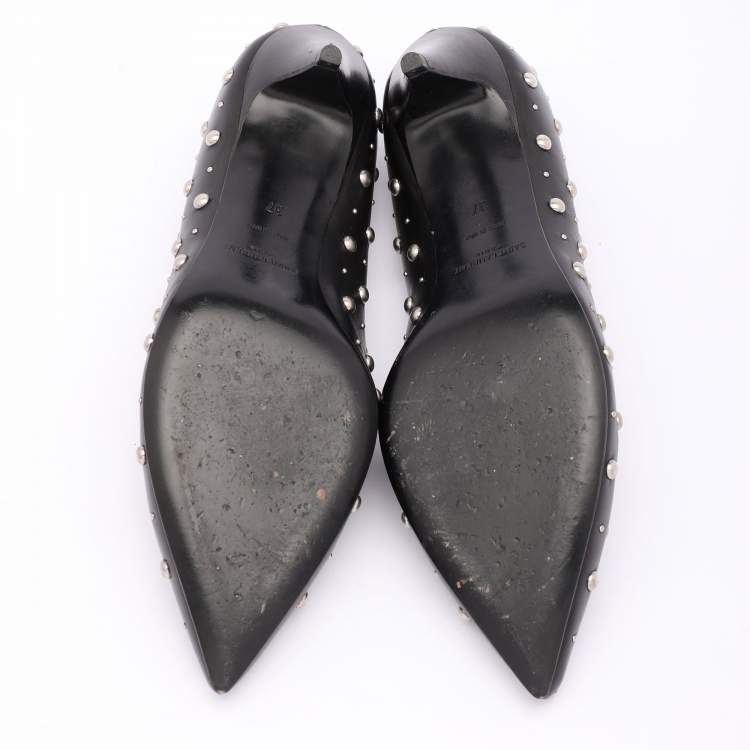 مملوكة مسبقًا Saint Laurent Black Leather Embellished Pointed Toe Pumps Size 37