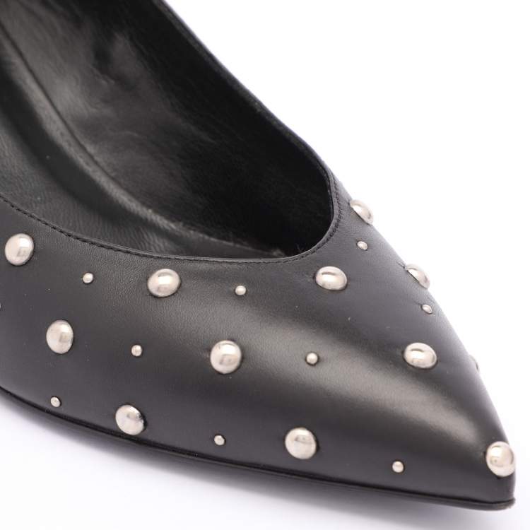 مملوكة مسبقًا Saint Laurent Black Leather Embellished Pointed Toe Pumps Size 37