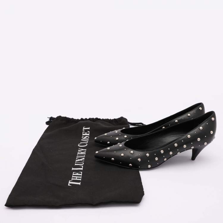مملوكة مسبقًا Saint Laurent Black Leather Embellished Pointed Toe Pumps Size 37