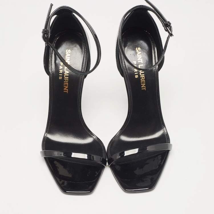 Pre Owned Saint Laurent Black Patent Leather Opyum Sandals Size 35
