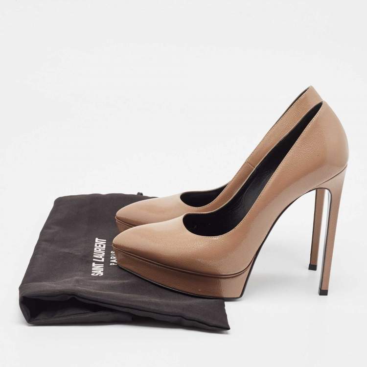 مملوكة مسبقًا Saint Laurent Brown Patent Leather Janis Pumps Size 38