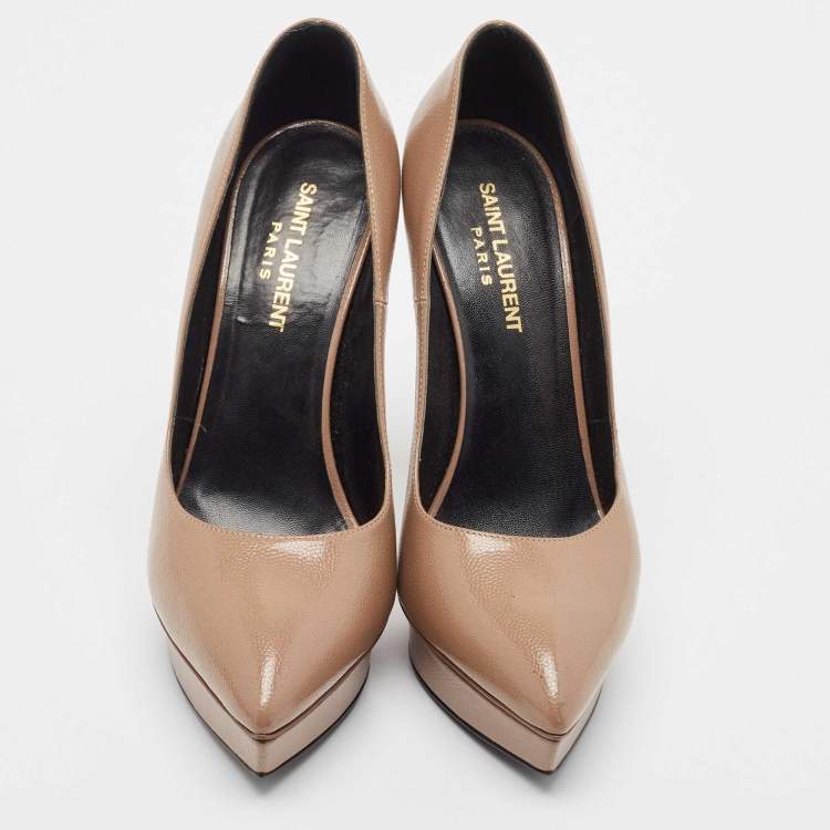 مملوكة مسبقًا Saint Laurent Brown Patent Leather Janis Pumps Size 38