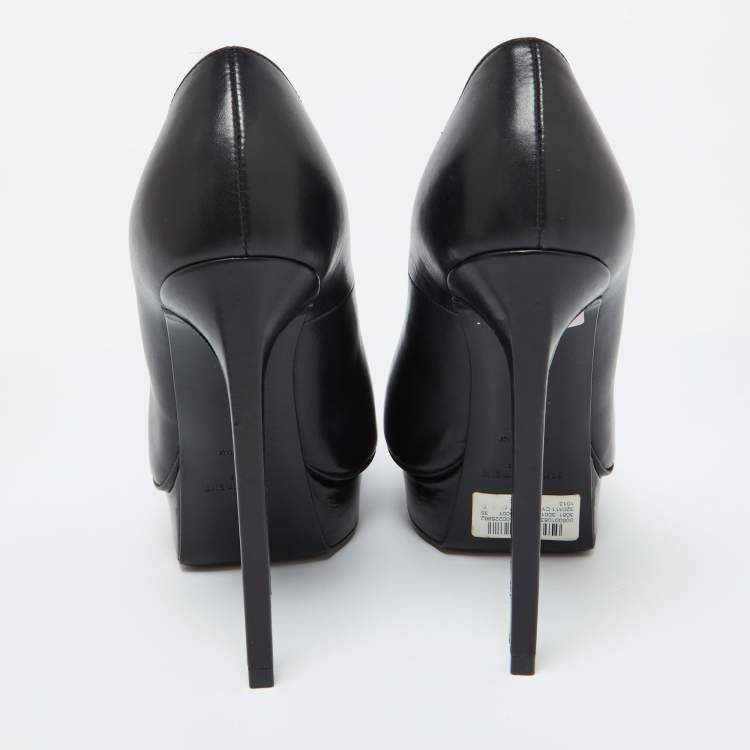 Pre Owned Saint Laurent Black Leather Janis Pointed Toe Platform Pumps Size 35