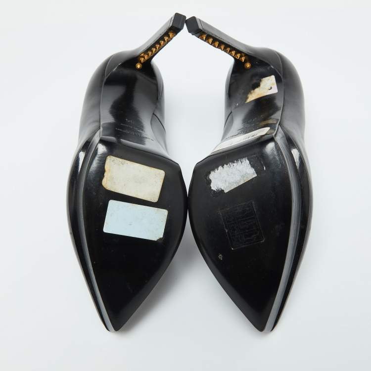 Pre Owned Saint Laurent Black Leather Janis Pointed Toe Platform Pumps Size 35