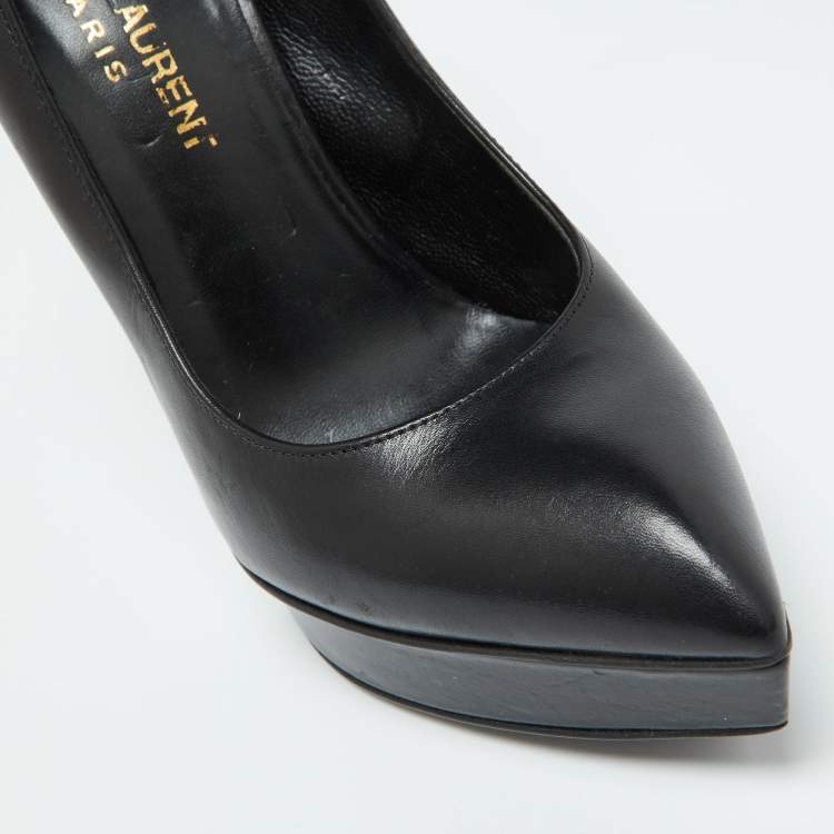 Pre Owned Saint Laurent Black Leather Janis Pointed Toe Platform Pumps Size 35