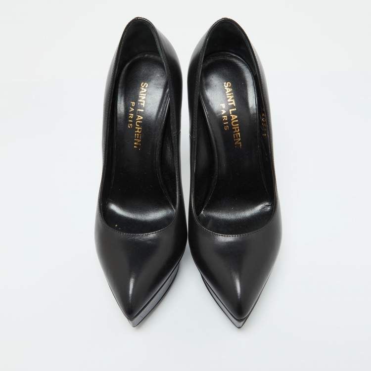 Pre Owned Saint Laurent Black Leather Janis Pointed Toe Platform Pumps Size 35
